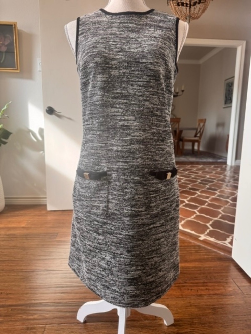 CeCe Black and White Sleeveless Dress with Black/Gold Pockets, 2
